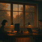 Nebel vorm Fenster Die neue Sitzordnung im Herbst – Illustration