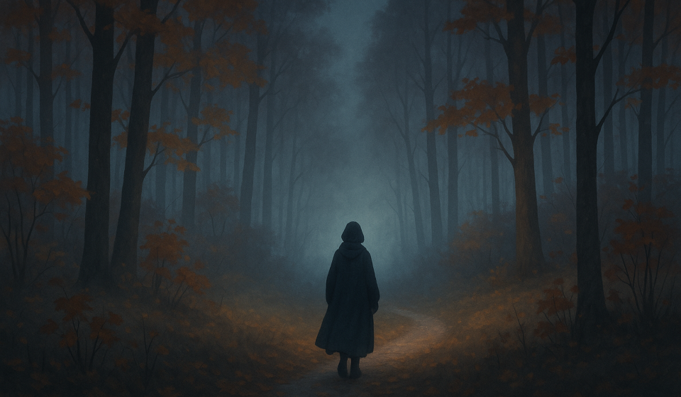 Waldspaziergang im Nebel – Illustration