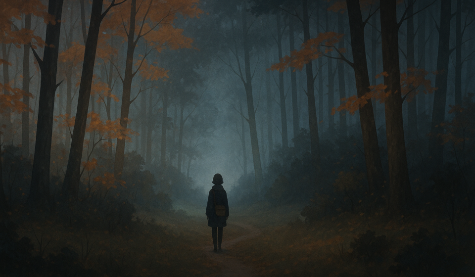 Waldspaziergang im Nebel – Illustration